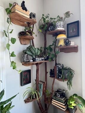✨🪾Handmade plant fairy decor shelf — Rustic Wood Wall Shelf - raw Natural wood